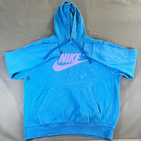 Y2K  Nike hooded sweatshirt Black Tag M Light Blue and Purple Unisex Size Large - Picture 1 of 4